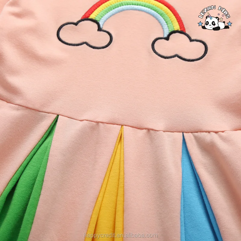 LEZONKIDS - Autumn Long Sleeved Rainbow Colorblock Embroidery Girls Party Dress for Kids Aged 2-14 Years